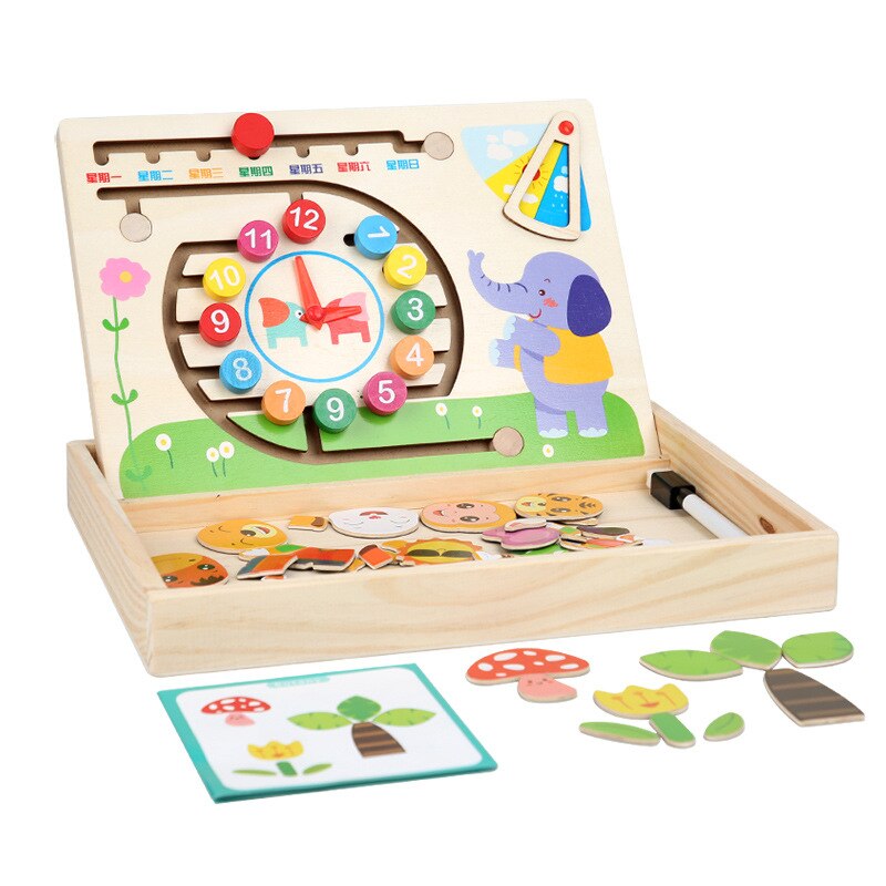 Multifunction Wooden Puzzle Box Kids Educational Numbers Clock for CHild Maze Game Jigsaw