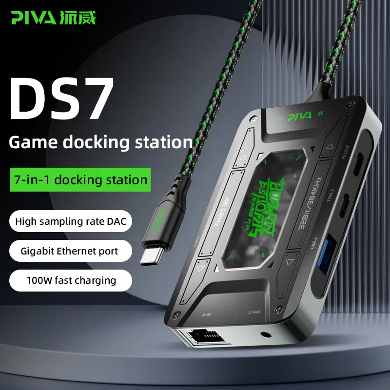 Piva Universal 70cm Cable 7 in 1 3.5mm 32Bit/384Khz Audio Adapter Type-C to USB Hub Type C 5Gpbs Docking Station 1000M Rj45 Lan