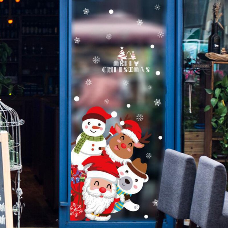 Christmas Cartoon Window Glass Stickers Showcase Removable Santa Clause Snowman Decal Adhesive Year Glass Mural Home Decor: C