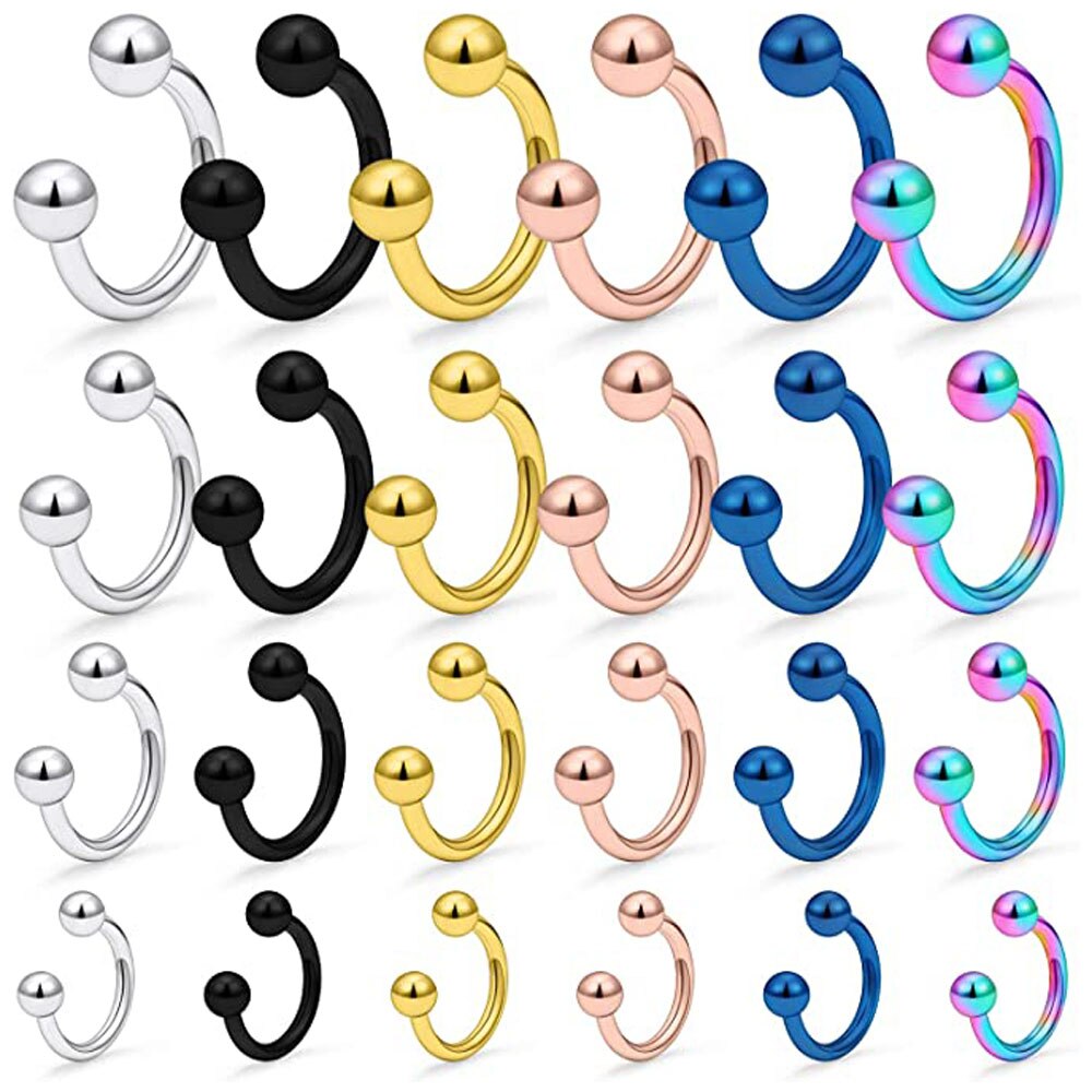 24Pcs 16G Chirurgisch Staal Neus Septum Hoefijzer Hoop Earring Wenkbrauw Tragus Lip Conch Piercing Sieraden Vervanging Ballen Pack