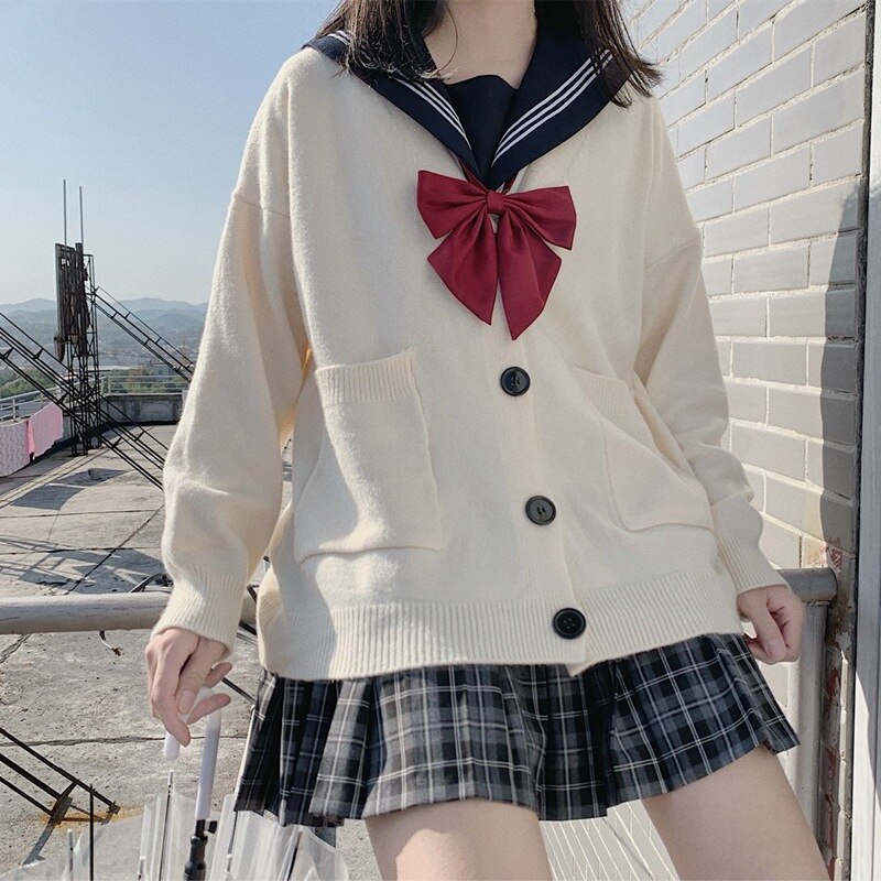 Japanese Student School Uniforms Women Cardigan Solid Full Sleeve Loose Kawaii Vintage Daily Students Female Sweater Autume 2022: Color1