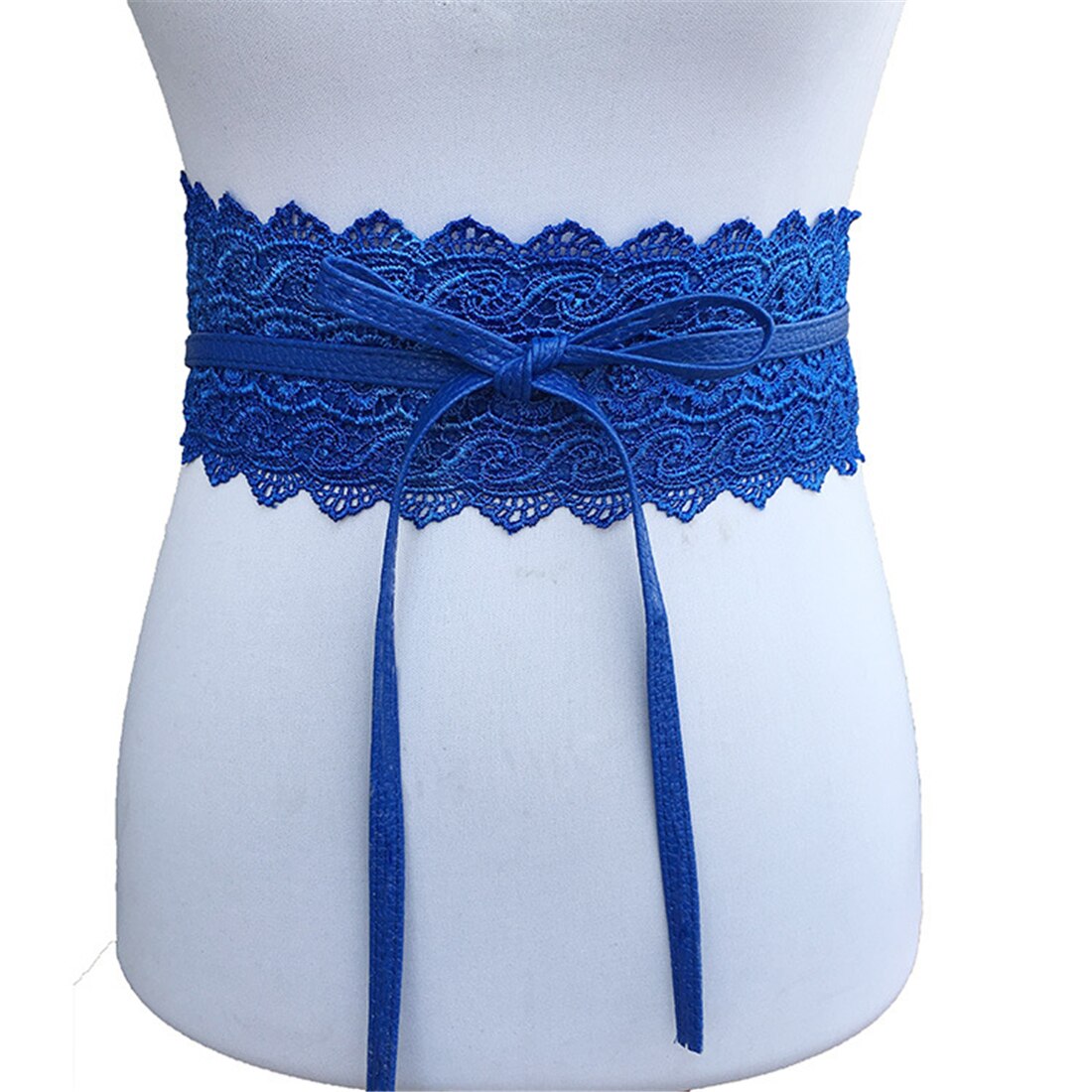 Cinturones de cuero suave de encaje para mujer, cinturones de lazo ajustables anchos, lazo Multicolor, accesorio salvaje para vestidos, Tops, decoración,: Azul