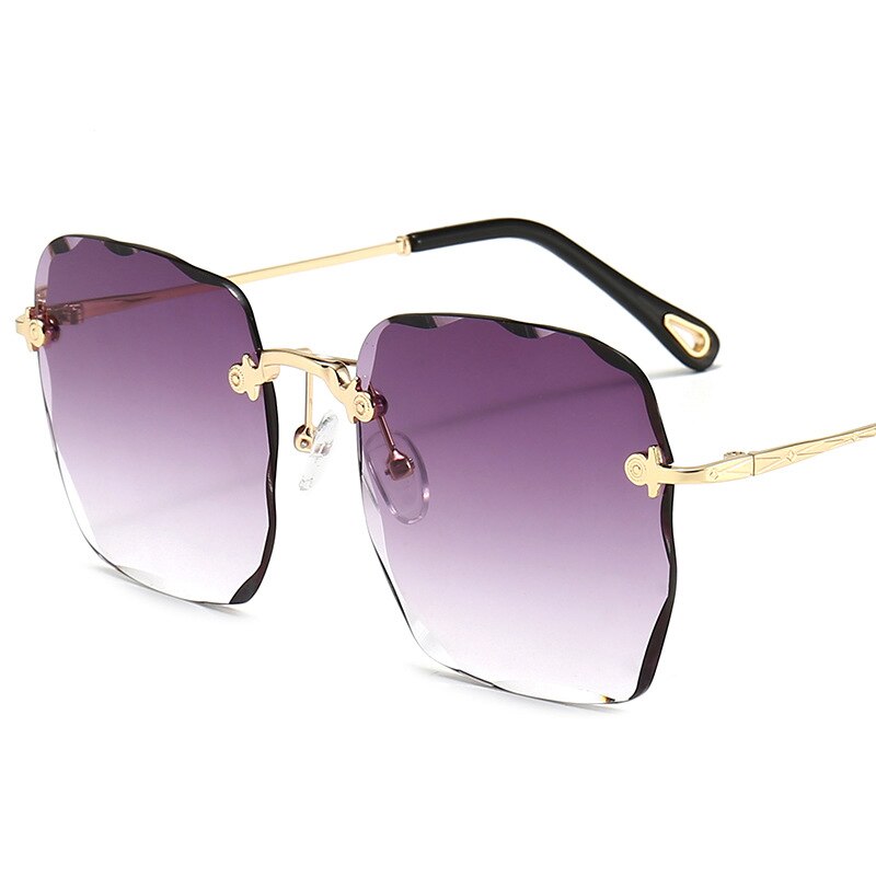 Kantløse firkantede overdimensionerede solbriller kvinder vintage luksus mærke diamant skære linse gradient solbriller: Grå