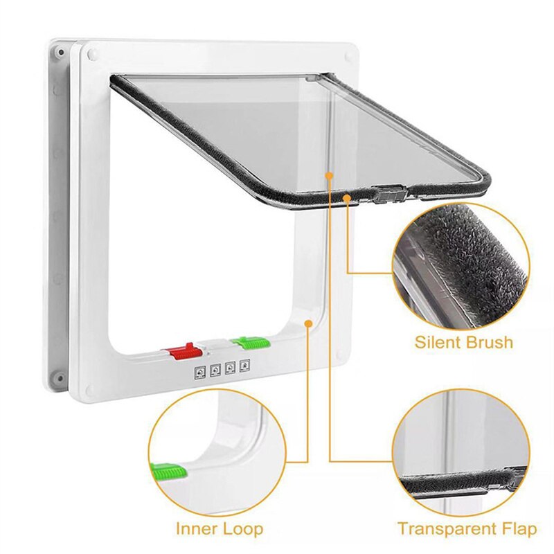 Puerta abatible para perros y gatos con cerradura de seguridad de 4 vías, puerta abatible para perros, gatos, gatitos, Kit de puerta pequeña de plástico ABS para mascotas, puertas abatibles para gatos y perros