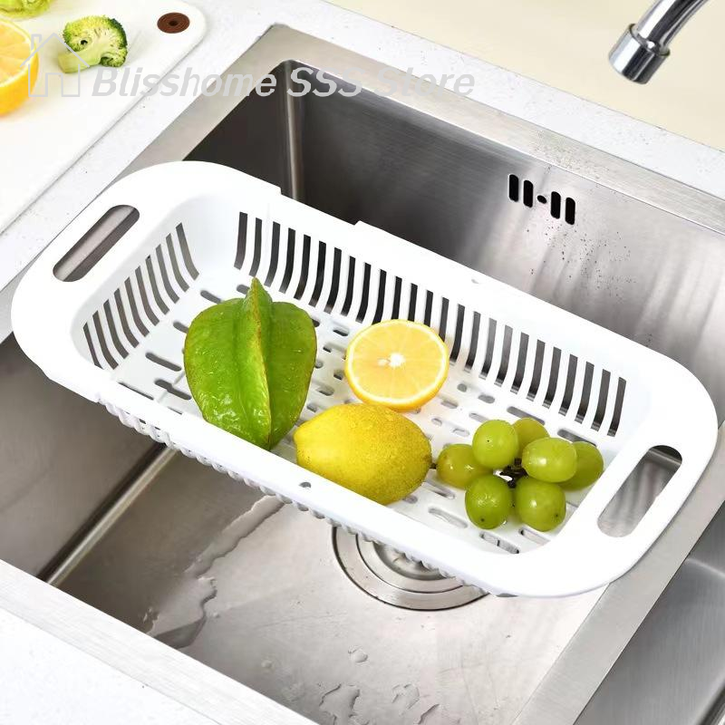 【S】1Pc Intrekbaar gootsteenafvoerrek Plastic gereedschapsrek voor gerechten Huishoudelijke keuken Groenteopbergrek Afvoermand