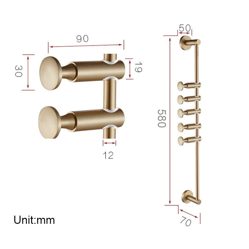 Dookole Massief Messing Kapstok Gratis Aanpassing, muurbevestiging Kapstokken Met 3/4/5/6 Haken Voor Hoeden, Sjaals, Kleding Handtassen