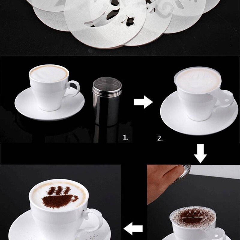 6 stk/sæt kaffestencil plastik mælkekage cupcake skabelon barista cappuccino latte print model spray dekorationsværktøj sno 88