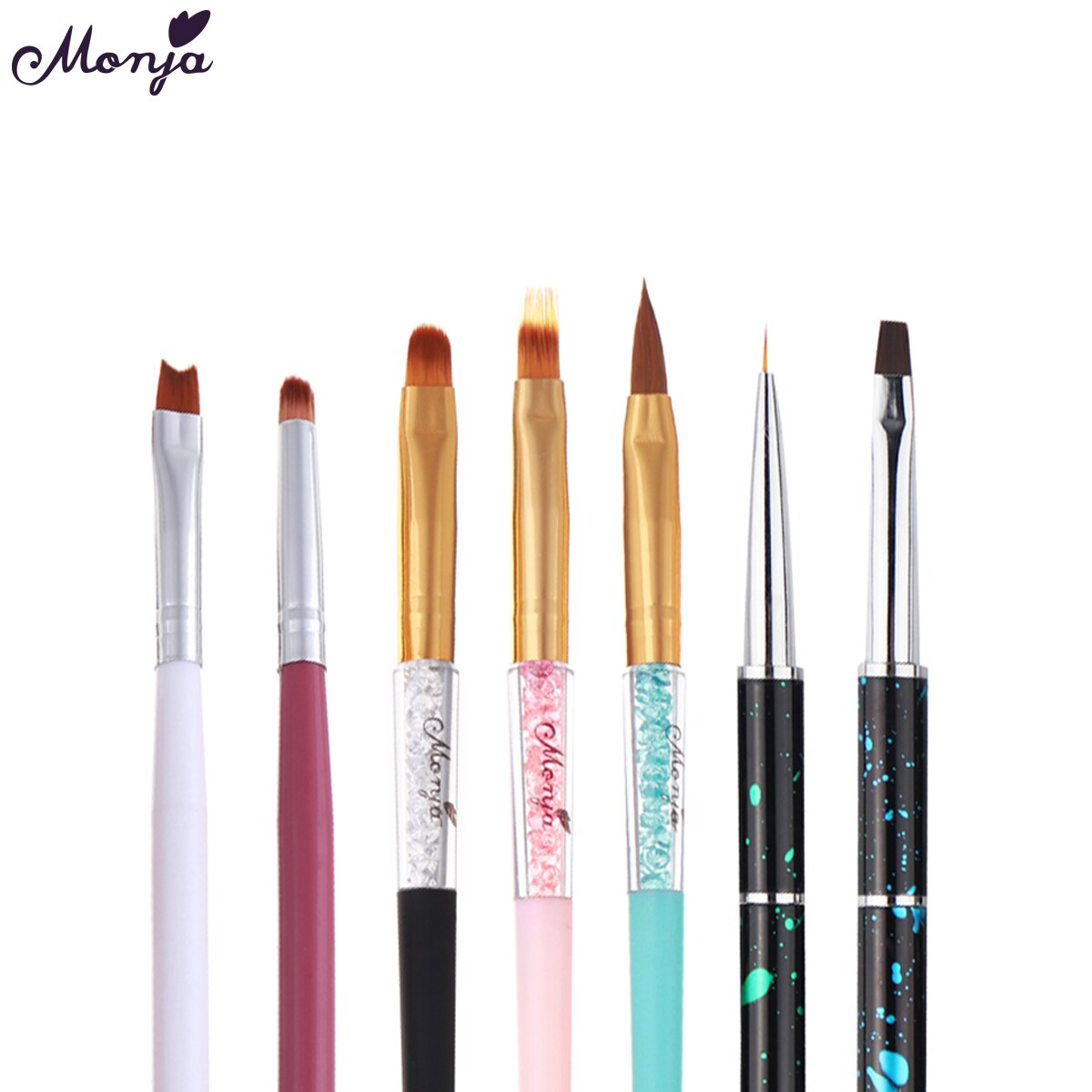 Monja 8 Stijlen Nail Art Franse Strepen Lijnen Lijn Borstel Extension Builder Acryl Uv Gel Tekening Carving Pen Manicure Tool