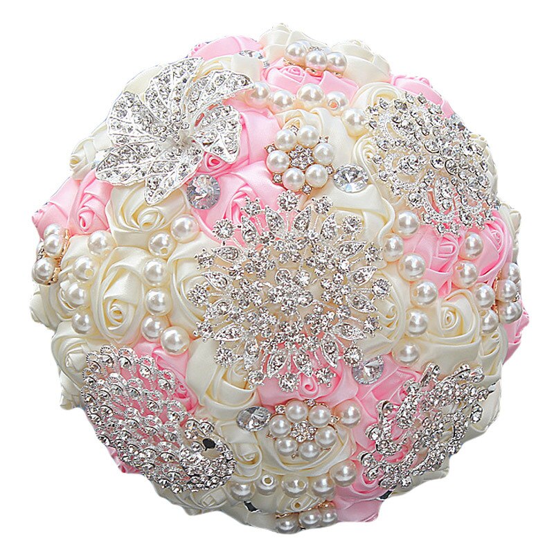 14 Colors 1Piece Ivory Flower Bouquet Stunning Pearls Beaded Crystal Bouquet De Mariage Wedding Flowers Bridal Bouquets: Pink Ivory