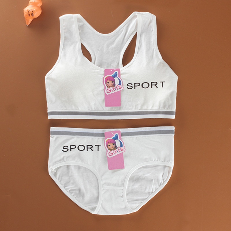 Nastolatki dziewczęta stanik sportowy bielizna erotyczna bielizna bezprzewodowa nastolatek dziewczyny biustonosz sportowy z majtkami bawełniane dziewczęcy biustonosz treningowy zestaw