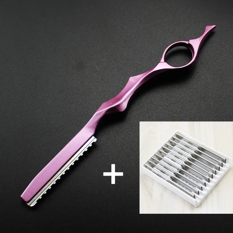 Hair Cutting Knife Thinner Thinning Razor 10 Blades Shavel Straight Salon Hairdressing Razor Stick Hair Cutter Rotary Barber Kit