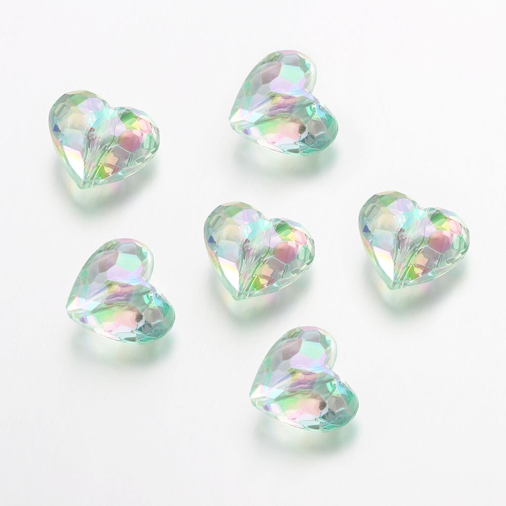 20szt Akrylowe koraliki Love Heart Shiny Mix AB Color Duże kryształowe luźne koraliki dystansowe do naszyjnika Bransoletka Wisiorek Biżuteria: Srebrny