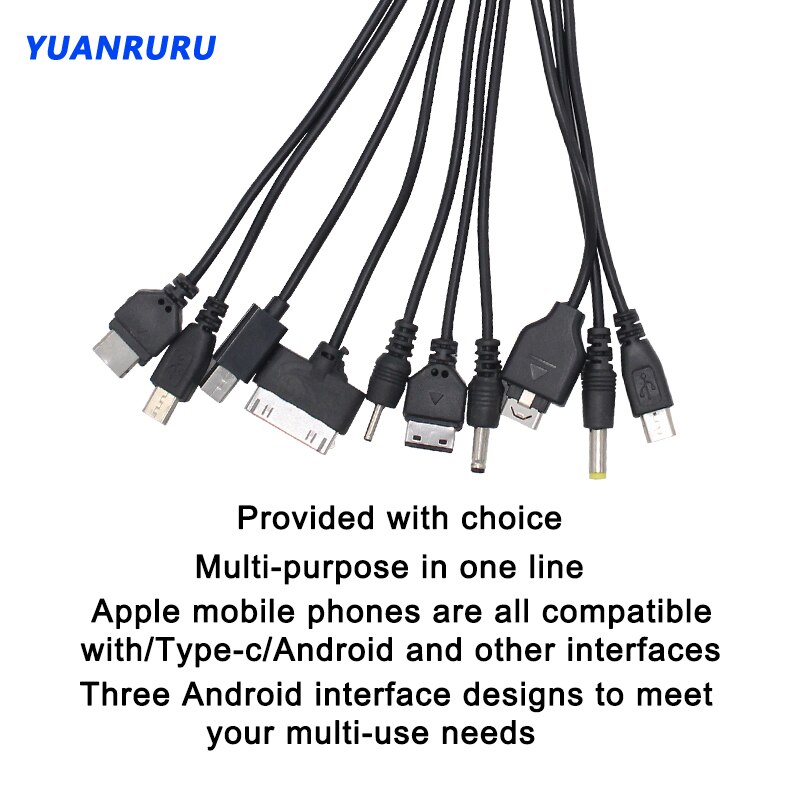 USB Cable 10 in 1 Universal Portable USB Data Cable For Cell Phone Fast Charging Mobile Phone One Drag 10 USB Charging Cable