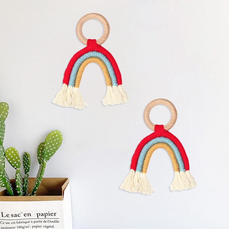 Nordic Kids Room Rainbow Hand-Woven Rainbow Ornaments Macrame Hanging Rainbow Wall Hanging Decor for Baby Nursey Dorm Room