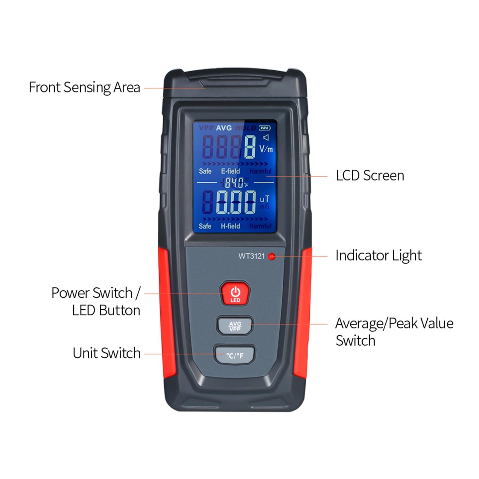 Portable Handheld Digital LCD Meter Electromagnetic Radiation Tester EMF Computer Phone Electric Field Magnetic Field Detector