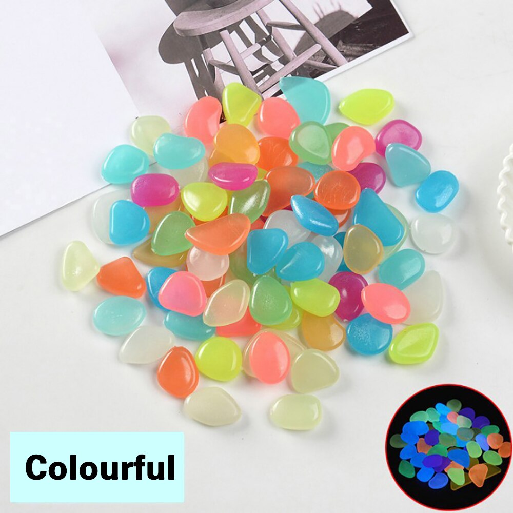 50/100pcs Luminous Stones Glow In Dark Decorative Pebbles Outdoor Fish Tank Decoration Pebble Rocks Aquarium Garden Decor: 100pcs / colourful