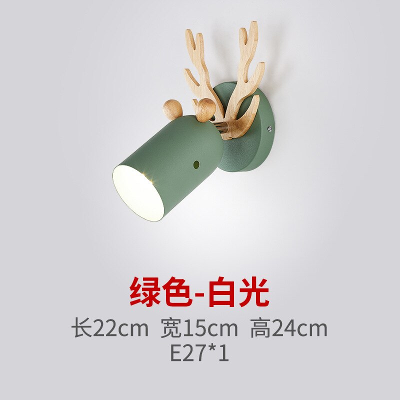 Wandlamp van ijzeren gewei, ganglamp, kinderkamerlamp, bedlamp in scandinavische stijl, lamp van smeedijzeren hout: Groen wit licht