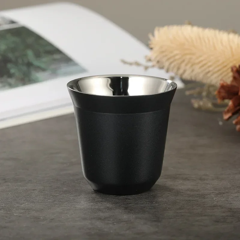 80ml Mini Coffee Cup Stainless Steel Double Wall Heat-insulating Coffee Cup Portable Small Drink Cups: black