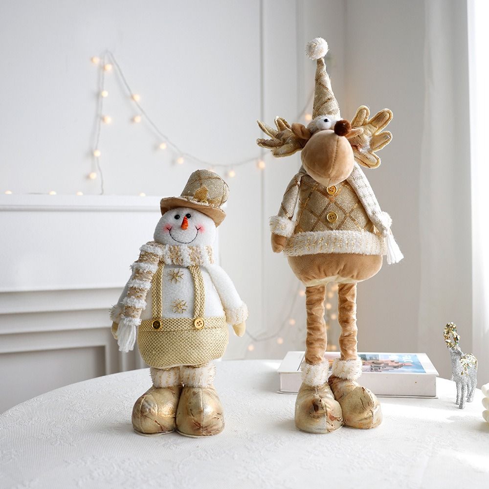 Large Christmas Plush Doll Ornaments Gold Snowman Elk Santa Claus Retractable Doll Telescopic Cute Merry Christmas Decoration