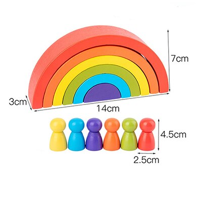 Baby Montessori Wooden Building Blocks Rainbow Stacker Wooden Toy Flame House Stone Rainbow Blocks Geometric Wooden Toys For Kid: Set1