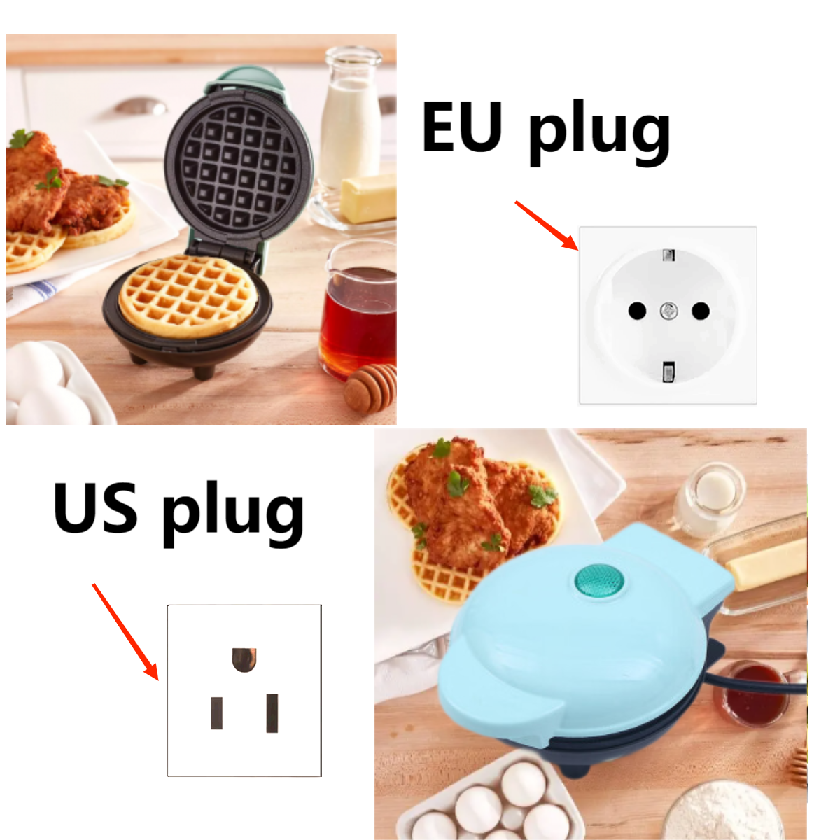 Mini máquina para hacer gofres eléctrica multifuncional, horno para pasteles sándwiches, molde para desayuno, suministros de cocina, utensilios de cocina: Azul / EU