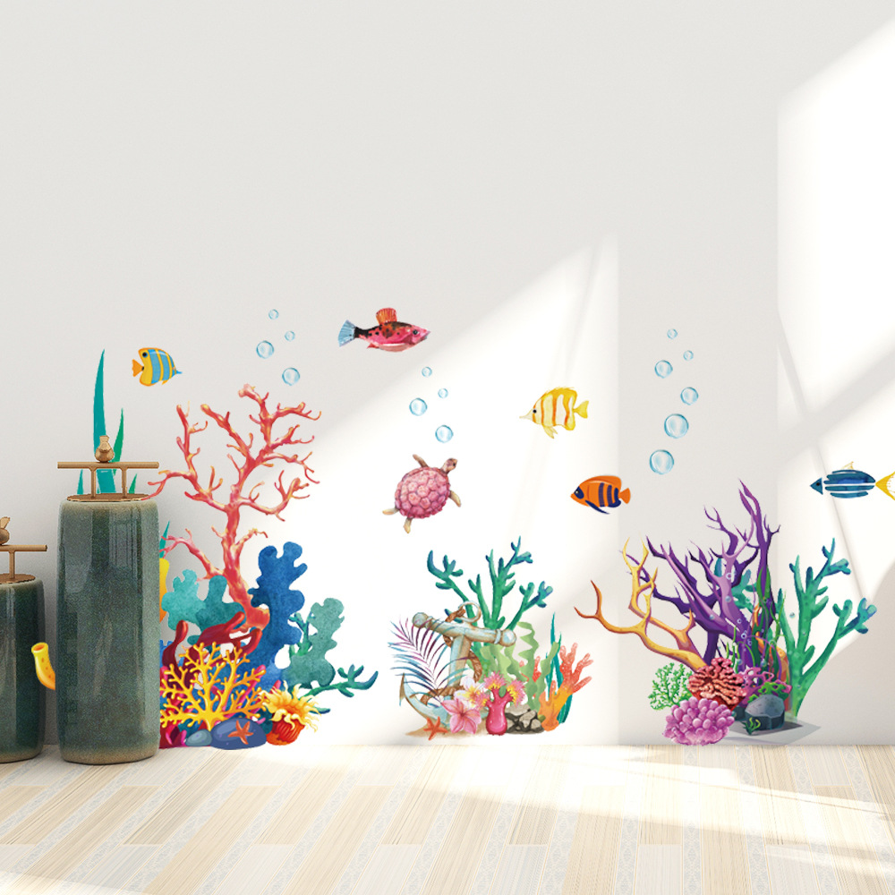 Creatieve Onderwaterwereld Muurstickers Waterplanten Coral Vis Sticker Home Woonkamer Sofa Achtergrond Muurstickers
