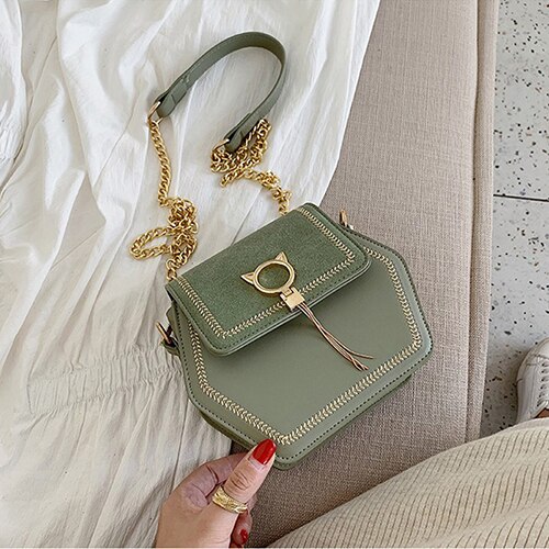 Longlight Vrouw Modieuze Schoudertas Pu / Frosted Polyester Luxe Leer Handtas Crossbody Tassen Voor Vrouwen: Green