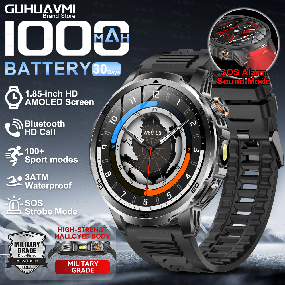 2026nuovo T-REX3 Astuto Della Vigilanza fitness Orologio 1000mAh Batteria di Grandi Dimensioni 10ATM Torcia Elettrica Impermeabile BT Chiamata di fitness Uomini sport Smartwatch: BIANCO