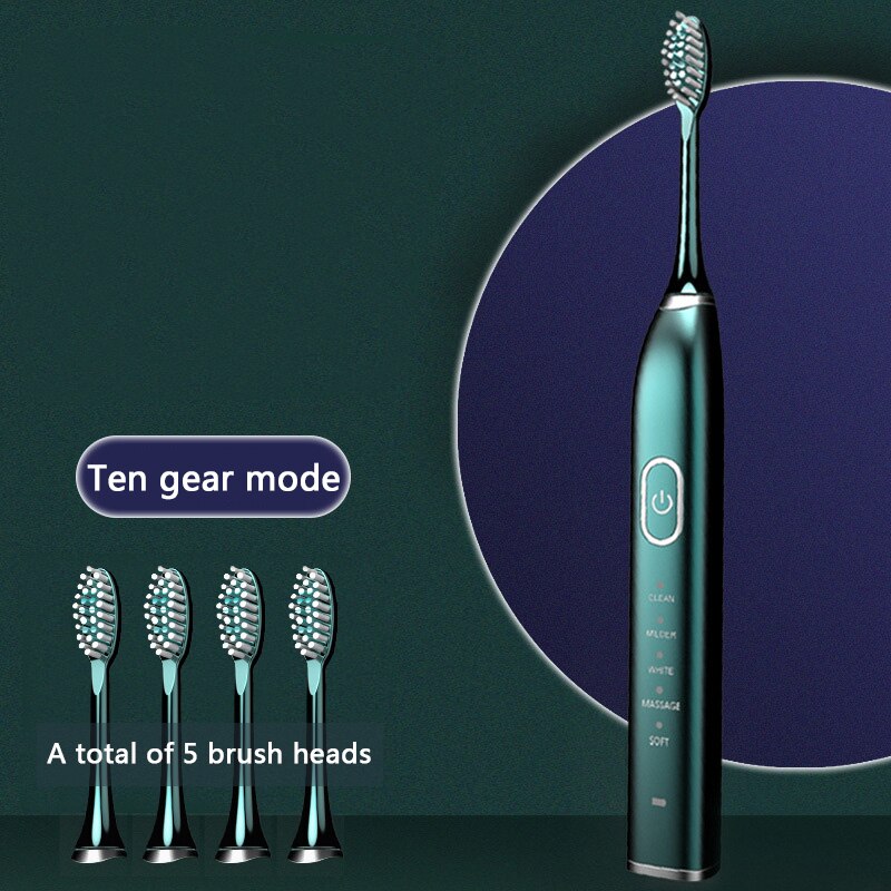 Xiaomi mijia escova de dentes elétrica ultra sônica adulto cronometrado 5 modo carregador usb recarregável substituição conjunto cabeça: Green 5 Brush Head