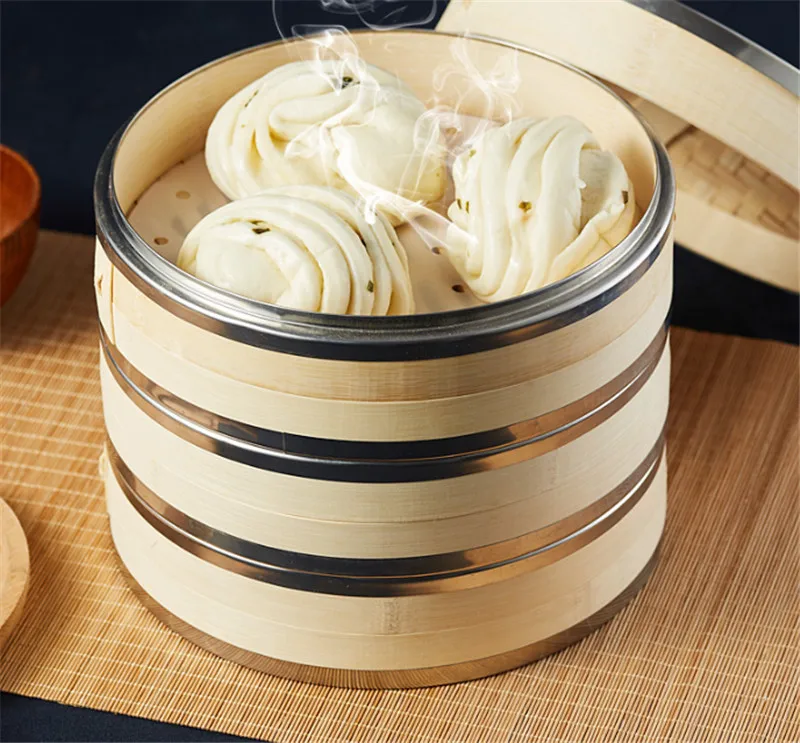 Vaporera de bambú con cubierta, juego de cesta para aperitivos, arroz y pescado, herramientas de cocina, olla de vapor