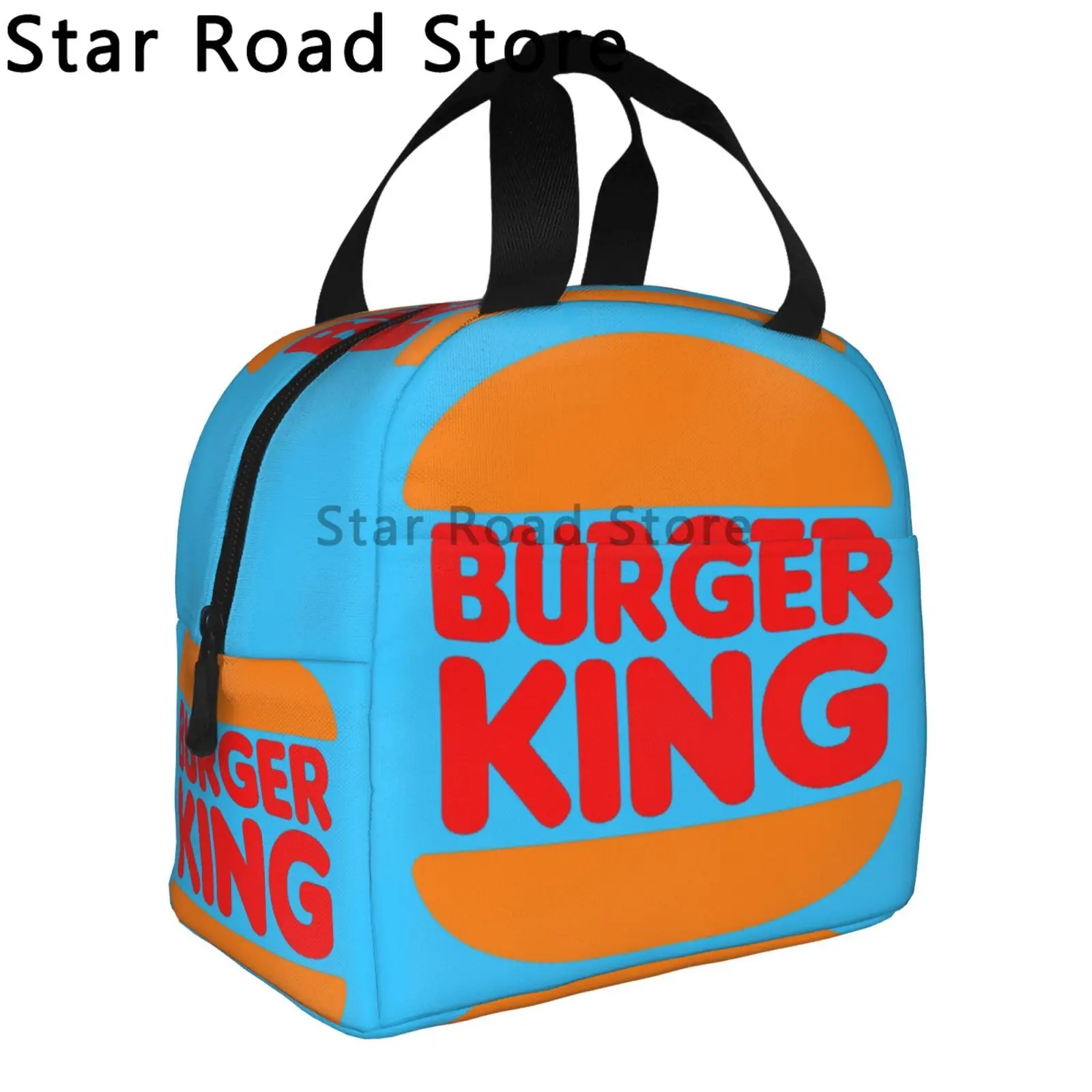 Morsom burger konge-logo matveske til voksne og låve, isolert organisering, matveske til reise, fotturer, piknik, Strand, skole, kontor: Himmelblå