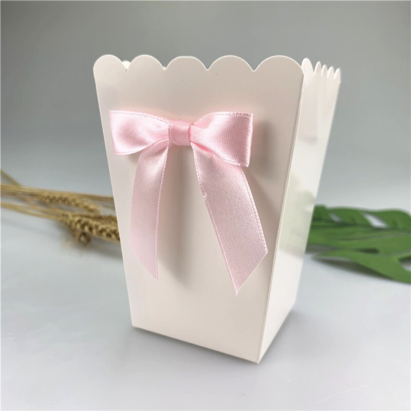 Mini cajas de papel para palomitas con lazo caja para recuerdos de Baby Shower, de cumpleaños, recuerdos, artículos para mesa, color rosa/Azul, 6 uds.: 6pcs Pink
