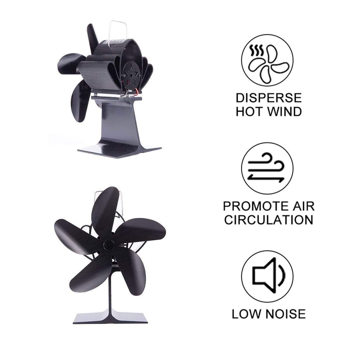 5 Blades Thermal Power Fireplace Fan Efficient Heat Powered Distribution Stove Fans Wood Log Burner Eco Quiet With Thermometer