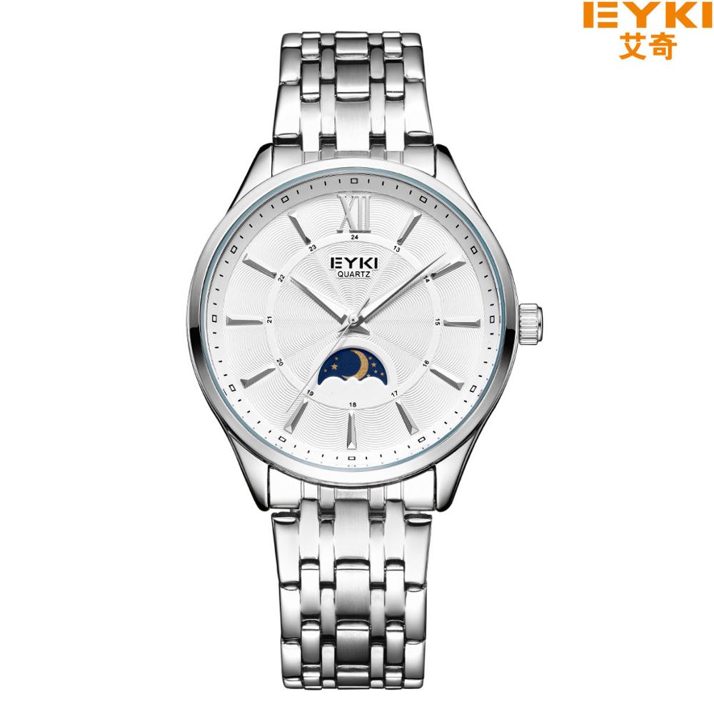 EYKI Top de luxe montre hommes hommes montres en acier inoxydable maille bracelet Quartz montre-bracelet soleil lune et étoiles robe montre: 4822
