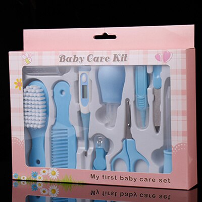 10Pcs Baby Nail Trimmer Clipper Schaar Thermometer Haar Borstel Kam Grooming Dagelijks Handige Kit Manicure Baby Nail Care Set: Blue Set