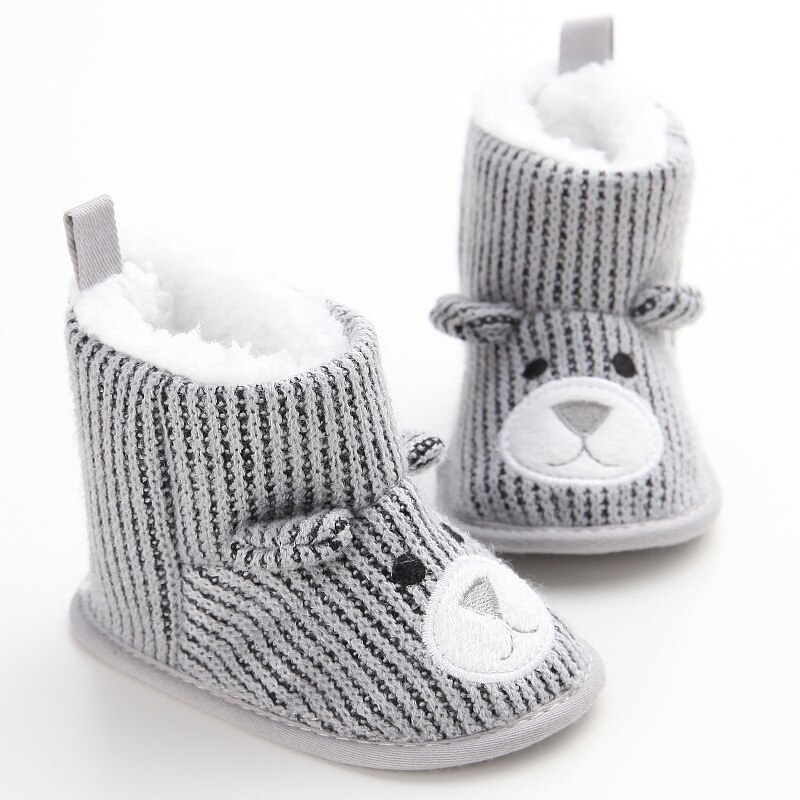 Botas de inverno do bebê infantil da criança recém-nascido bonito dos desenhos animados urso sapatos meninas meninos primeiros caminhantes quente snowfield booties boot: Grey / 13-18 meses