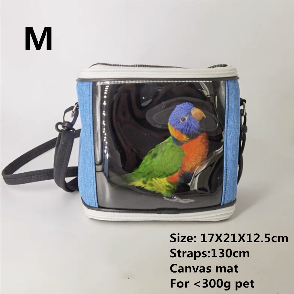 Cage de Transport d&#39;oiseaux de compagnie, sac de voyage Portable pour petits animaux, Transport de perroquets, écureuil léger et respirant, accessoires pour animaux de compagnie: Blue canvas M