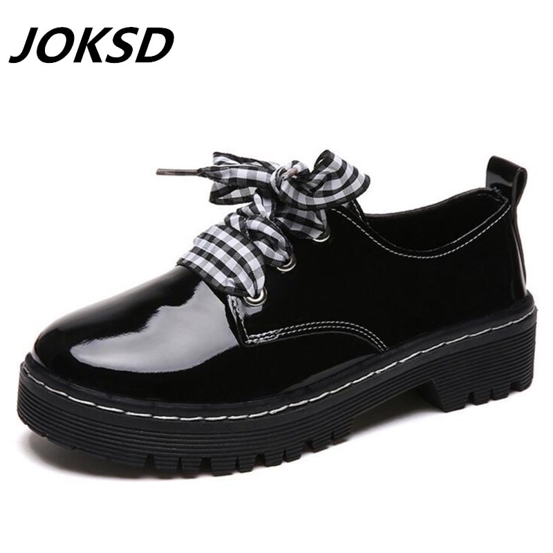 JOKSD Klassieke Schoenen Vrouwen Casual Ronde Neus Zwarte Oxford Schoenen voor Vrouwen Flats Comfortabele Slip op Vrouwen Schoenen Brogue l228