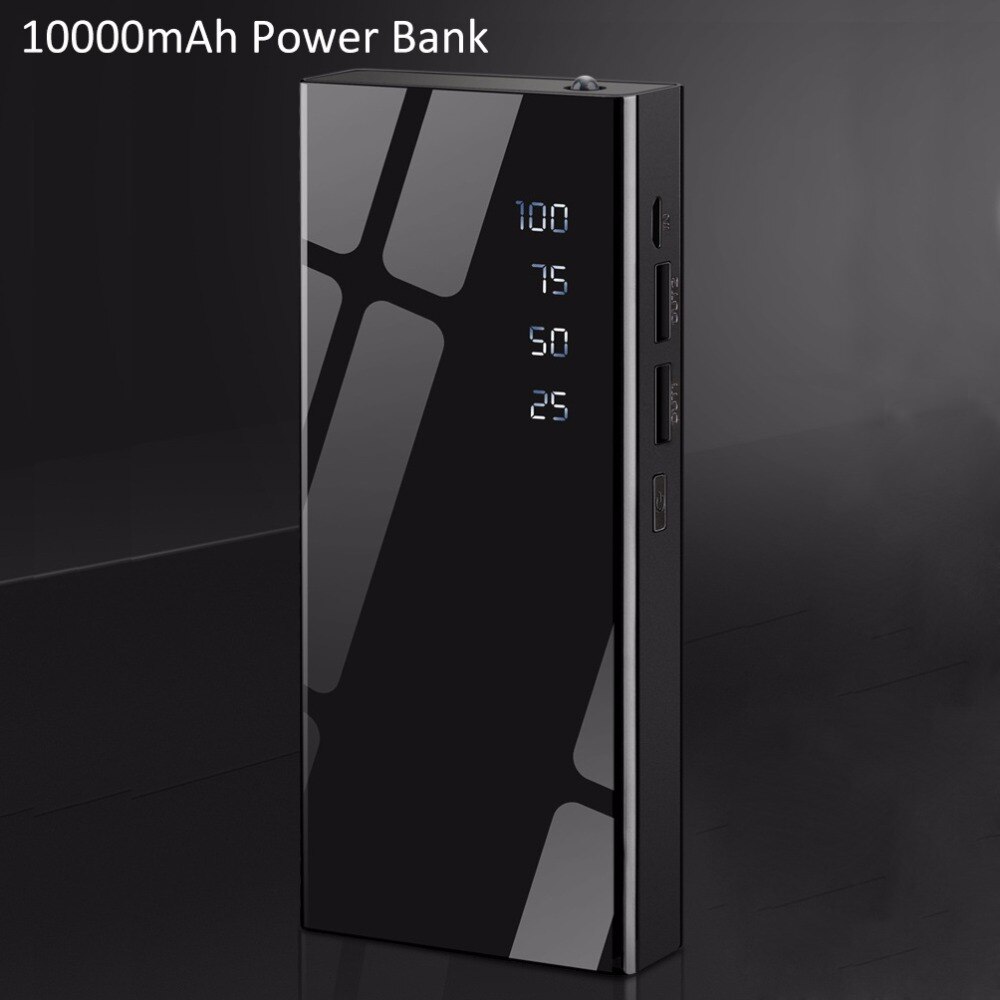 10000mAh Externe Draagbare Power Bank Telefoon Oplader Dual Usb-poort Powerbank LED Display Zaklamp Telefoon Batterij Oplader