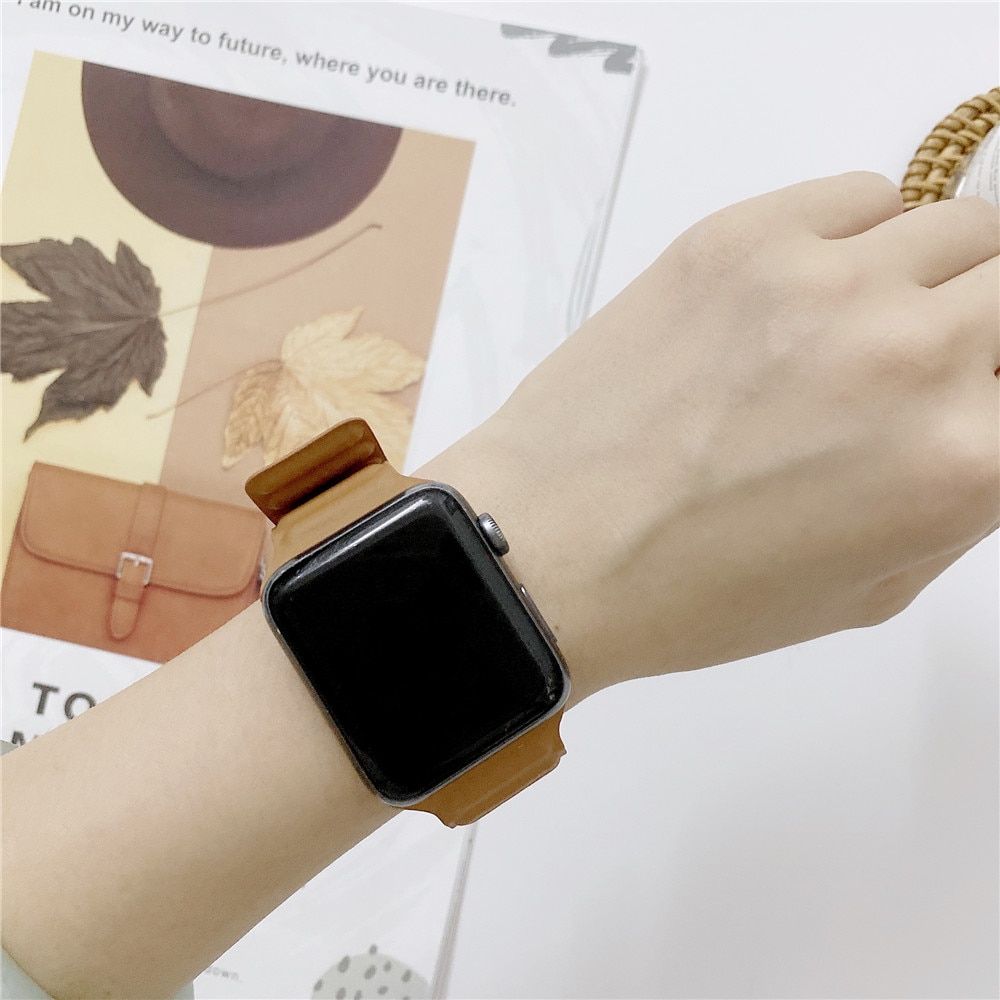 För apple watch se serie 6 band 40mm 44mm armband läderarmband för iwatch 5/4/3/2/1 38mm 42mm klocka armband tillbehör