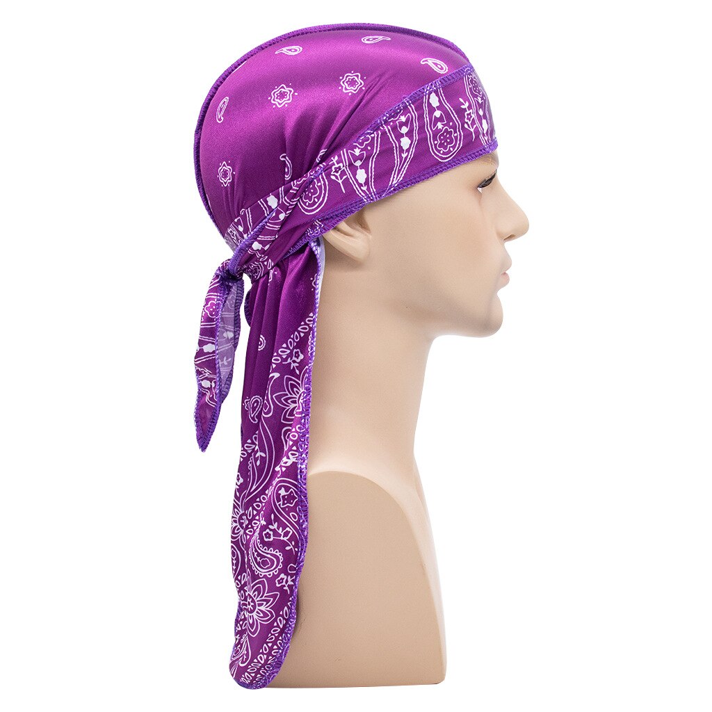 Satin- männer dehnbar Kappe Hüfte hüpfen Du Doo Lappen Durag Perücken Turban Bandana Headwear Feste Farbe lange Hütte Binden schwanz Haar Zubehör