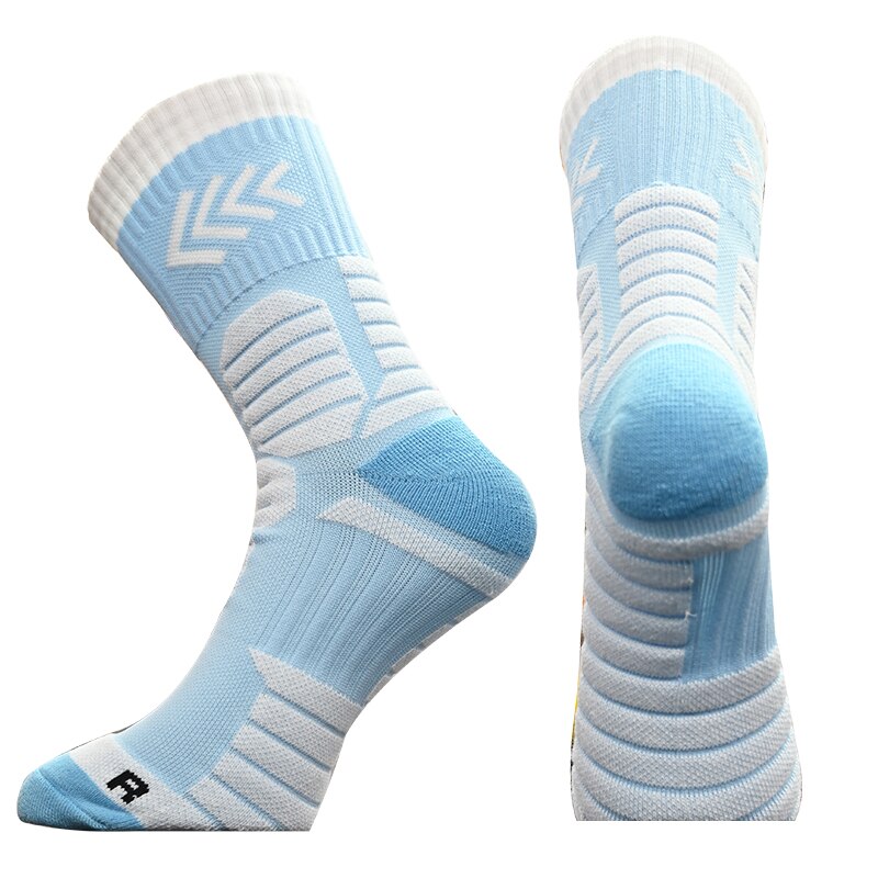 1 Pair Newest Compression Socks Thickened Towel Bottom Basketball Socks Middle calcetines Cycling Sports Socks: Sky Blue