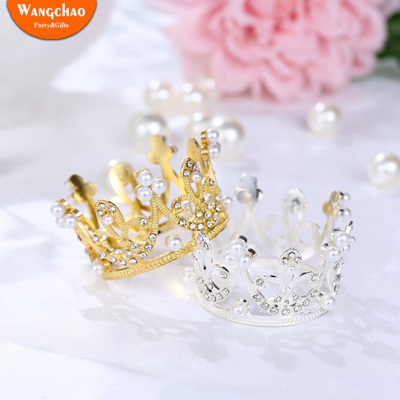 Mini Crown Cake Topper Metalen Parel Gelukkige Verjaardag Cake Toppers Wedding & Engagement Cake Decor Sweet 16 Party Decoraties