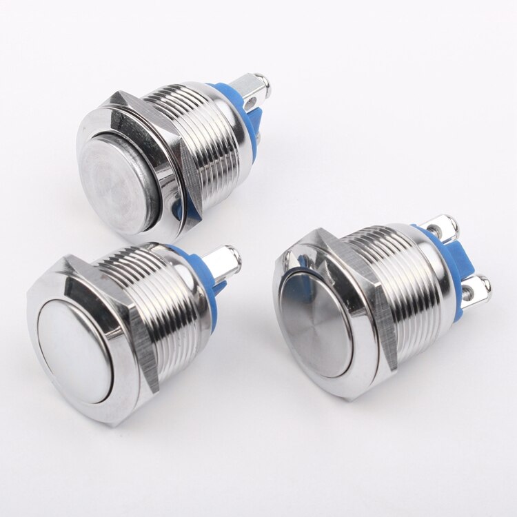 19mm Metal Push Button Switch IP66 Nickel Plated Brass Press Button Self Locking Normal Open High/Flat/Ball Rond Head Momentary