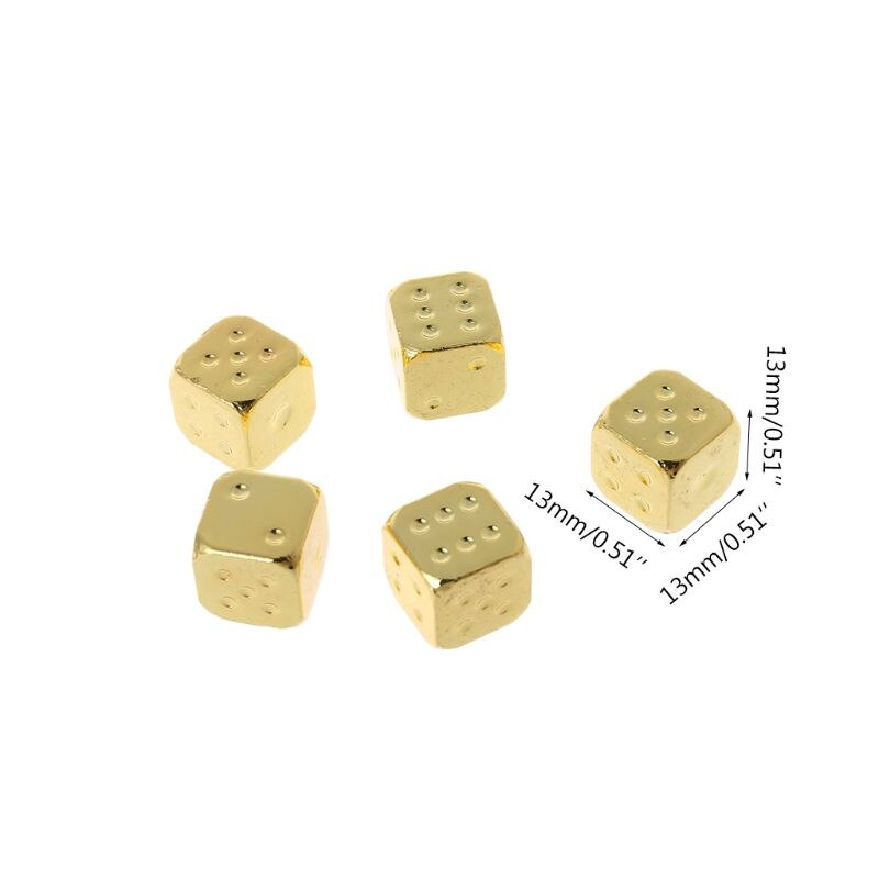 5pcs 13mm Metal Dice Gold/Silver Solid Heavy Dice Bar Night Club Party Drinking DND Game Dice R9CE