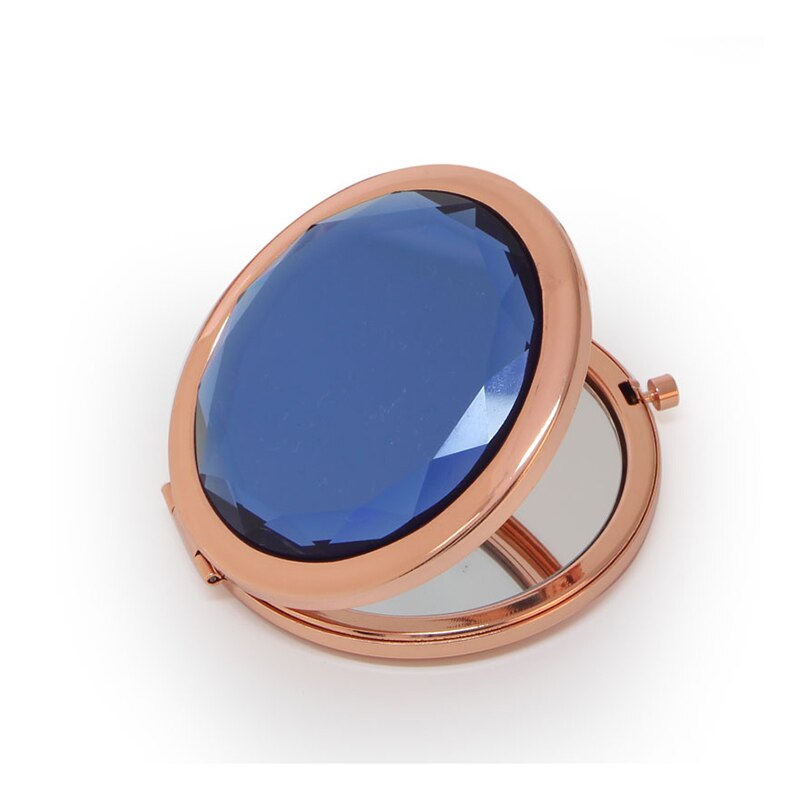 Modieuze Draagbare Metalen Compacte Rose Gouden Make-Up Spiegel: Blue