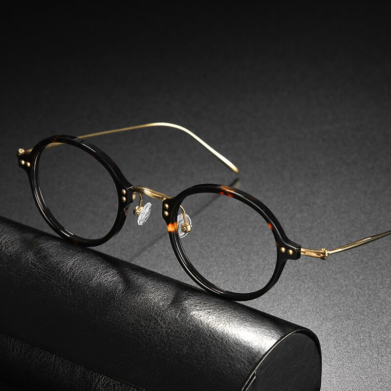 Jahrgang Titan Brille Rahmen Männer retro Runde Brillen Frauen Luxus transparent Myopie Optische Brillen: Schildkröte Gold