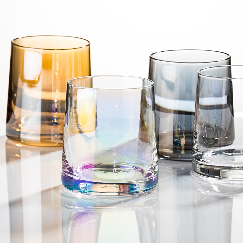 Farve whisky glas krystal glas kop gennemsigtig rav kaffe mælk te glas hjemme bar drinkware kopper