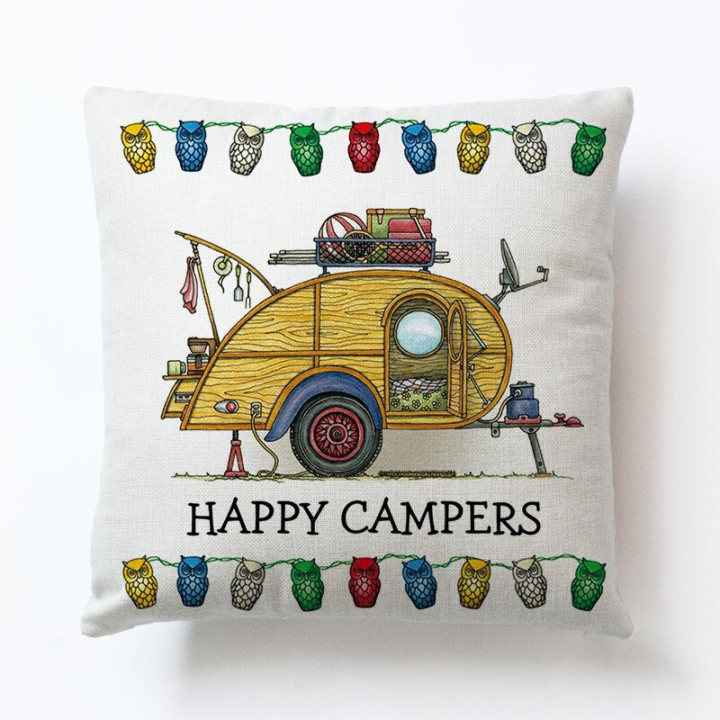 Novel Cartoon Hond Auto Bus Kampeerders Kussenslopen Siësta Kussenhoes Decoratie Sofa Rugleuning 45X45Cm Baby Kids