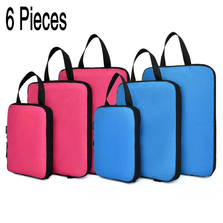 Soperwillton Compression Packing Cubes Set For Travel 3 Sizes 3 6 Pieces Travel Luggage Packing Organizers Accessories #9004: 6pcs Rose and Blue